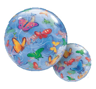 Ballon BUBBLES Qualatex 56cm de diam&egrave;tre Papillons multicolors