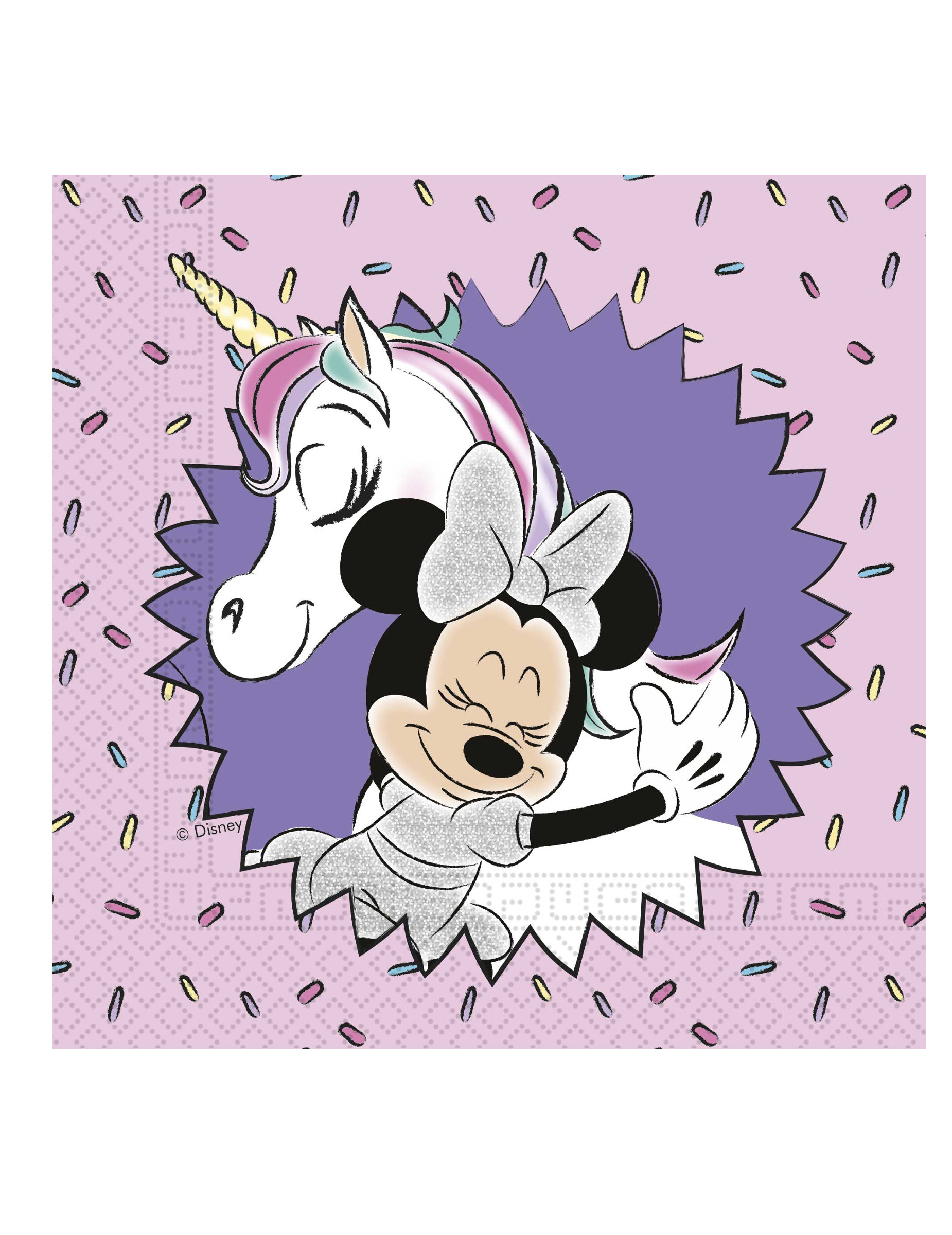 20 Serviettes en papier Jetables Minnie et la licorne Disney 33 x 33 cm