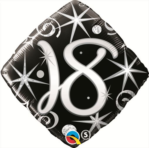 Ballon Alu Carr&eacute; impression chiffres 18 noir argent et blanc en 18 45cm