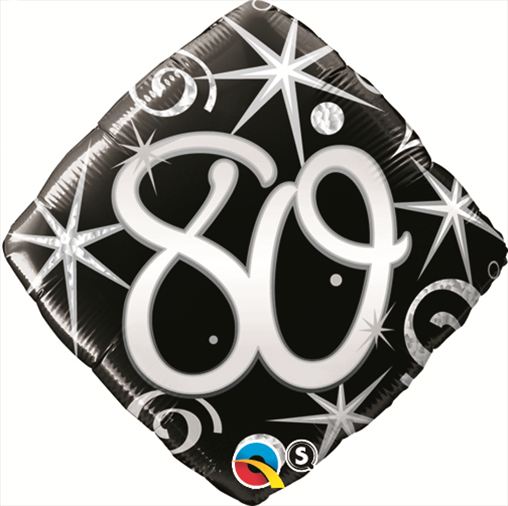 Ballon Alu Carr&eacute; impression chiffres 80 noir argent et blanc en 18 45cm