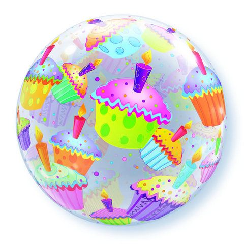 Ballon BUBBLES Qualatex 56cm de diam&egrave;tre Cupcakes tout autour