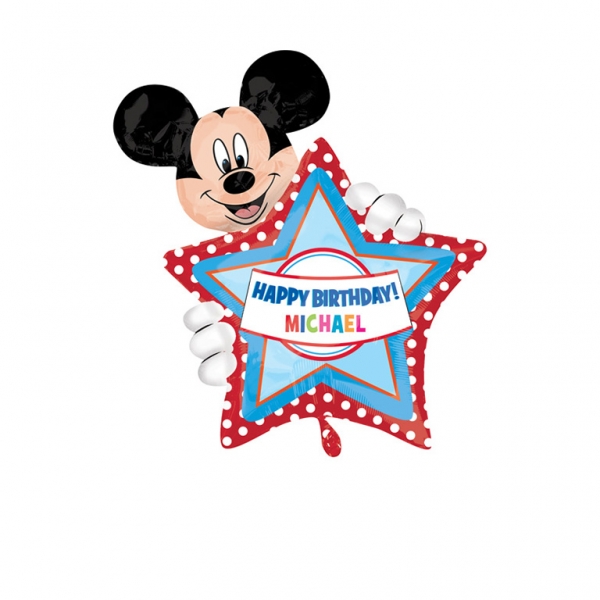 Ballon alu Forme d&#039;&eacute;toile avec Mickey  Happy Birthday personnalisable