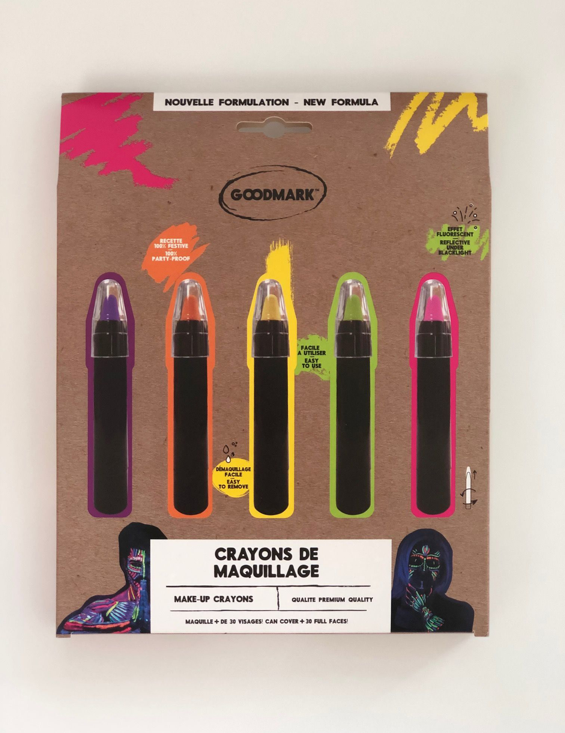 5 Crayons de maquillage Jumbo fluo special Néon lumière noire UV