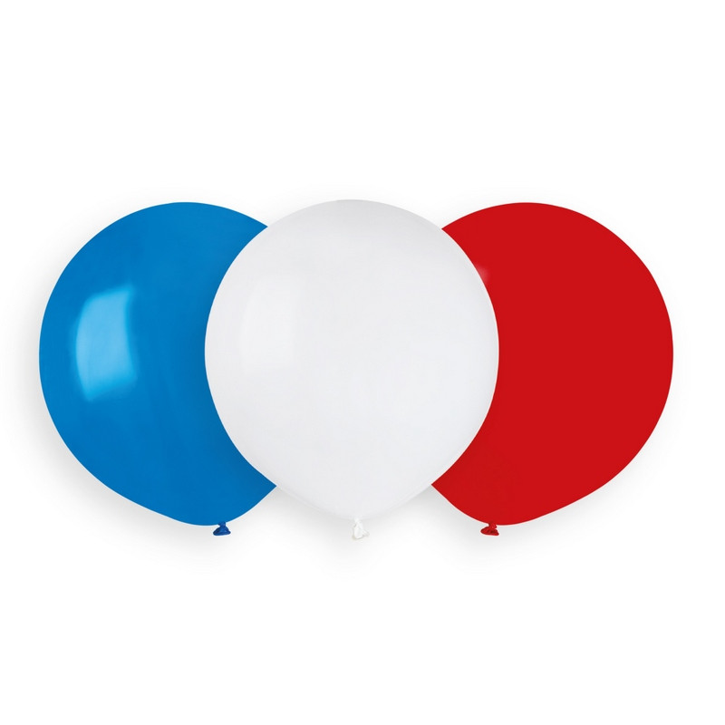 Ballon 19&#039;&#039; 48 cm  Assortis Bleu Blanc Rouge  en poche de 10 Ballons