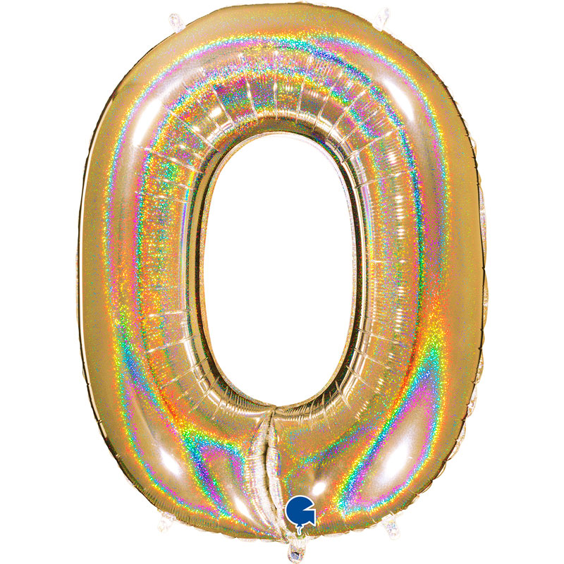 Ballon Alu en forme de Chiffre de 0 à 9 Or holographique 102 cm