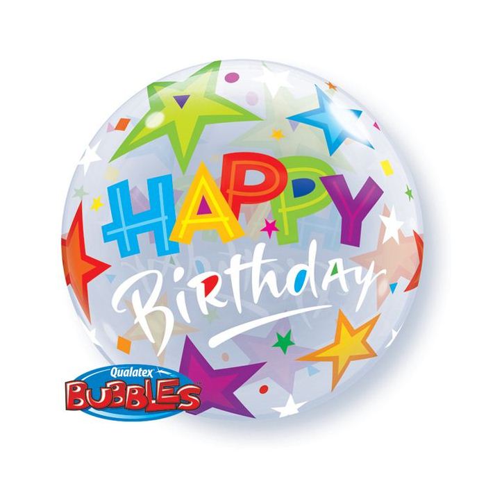 Ballon BUBBLES Qualatex 56cm de diam&egrave;tre Anniversaire  Happy Birthday