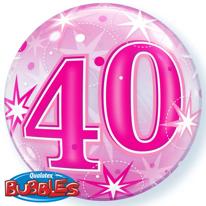 Ballon BUBBLES Qualatex 56cm de diam&egrave;tre Chiffre 40 Anniversaire Rose