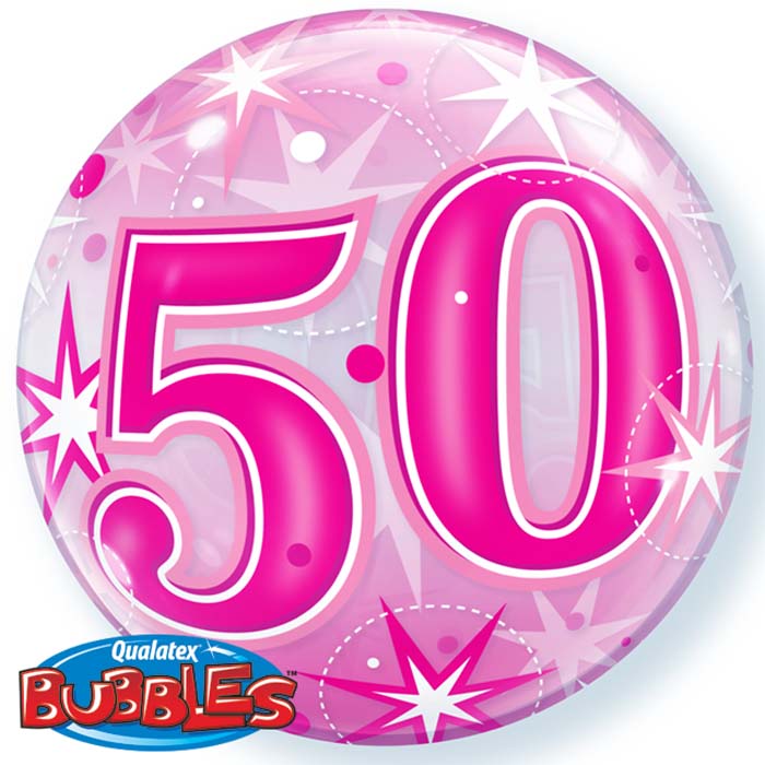 Ballon BUBBLES Qualatex 56cm de diam&egrave;tre Chiffre 50 Anniversaire Rose