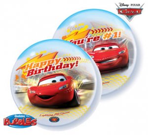 Ballon BUBBLES Qualatex 56cm de diam&egrave;tre Cars Happy Birthday  Disney PIXAR