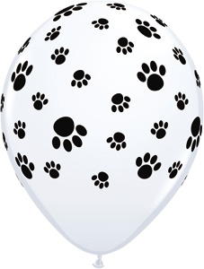 Ballon Qualatex Blanc en Impression Noire Trace de pattes PAW 11 (28cm) Poche de 25 Ballons