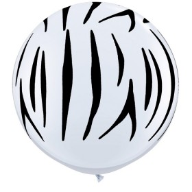 Ballon Qualatex Blanc impression Zebre  noire 3&#039; (90cm)