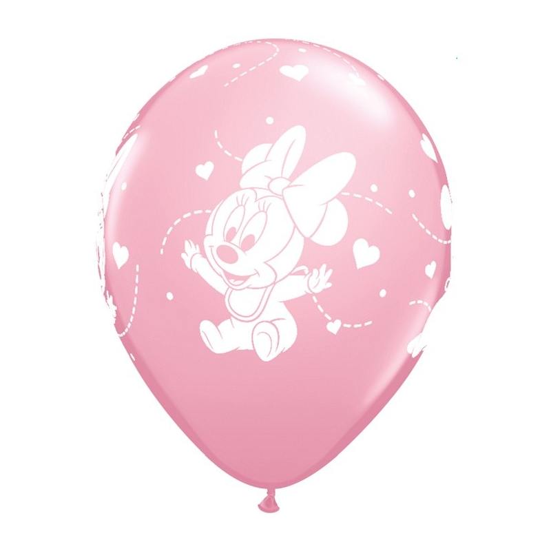 Ballon Qualatex impression Minnie B&eacute;b&eacute; C&oelig;ur  11 (28 cm) Poche de 6 Ballons Rose
