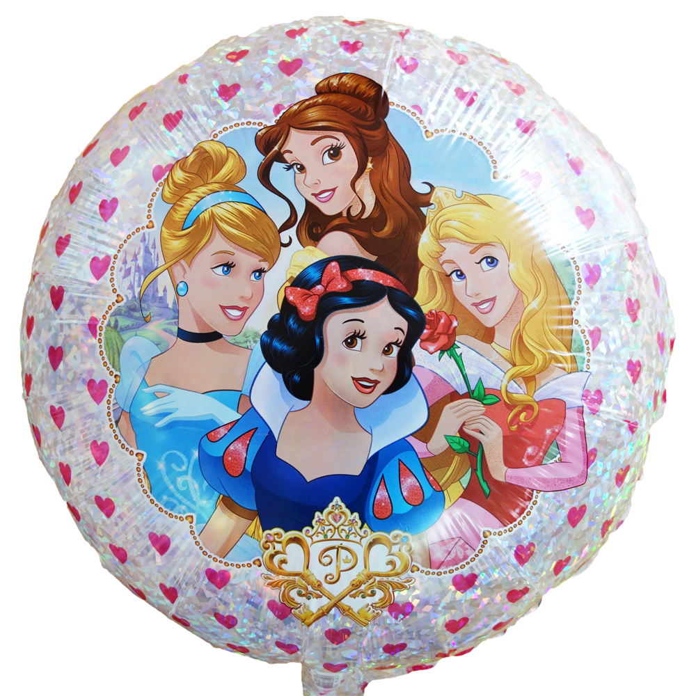 Ballon Rond 18 " Transparent Holographique avec des cœurs rouges et les princesses Disney 45 cm