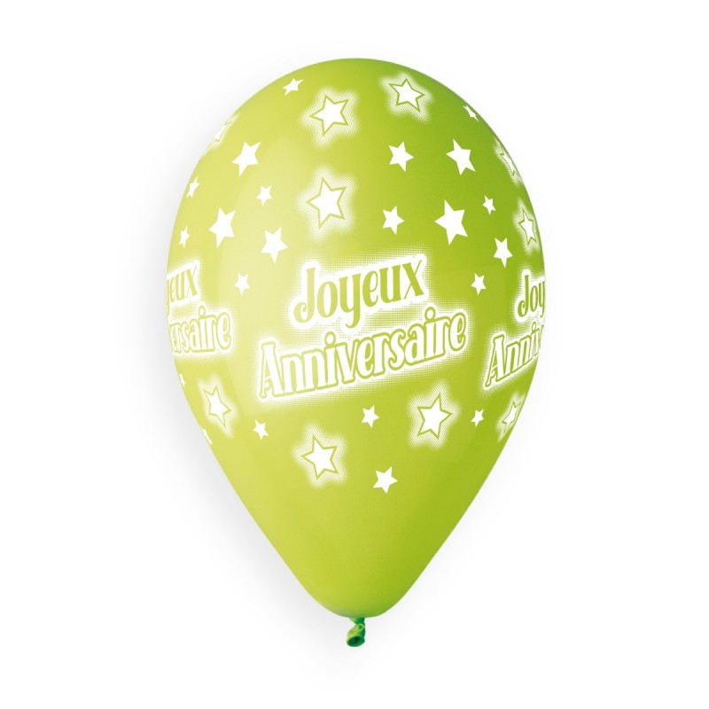 Ballon imprim&eacute;  JOYEUX ANNIVERSAIRE &eacute;toiles Multicolore en Poches de 5 ballons 28cm