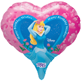 Ballon Alu Forme de Coeur impression Princesse Aurore Happy Birthday 45 cm
