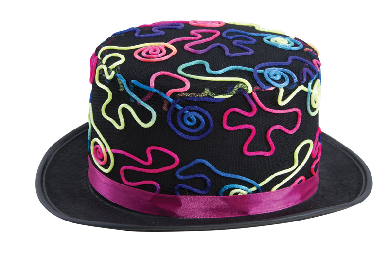 Chapeau feutre HDF adulte - noir avec motifs fluo spécial UV