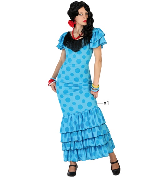Costume Adulte Danseuse Espagnole de Flamenco Bleu Taille M/L
