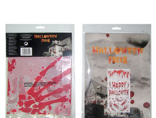 Décoration de Porte Transparente happy Halloween ensanglanté ​76 cm X 152 cm