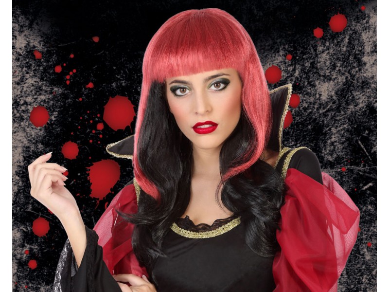 Perruque Halloween  Femme Couleur Noir et Rouge