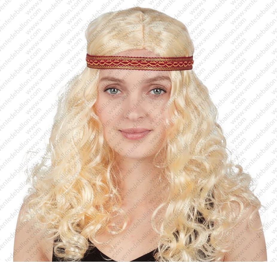 Perruque hippie femme frisee blonde avec bandeau