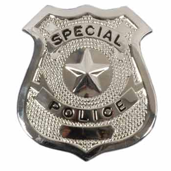 Badge de policier - métal argenté - hauteur 7 cm