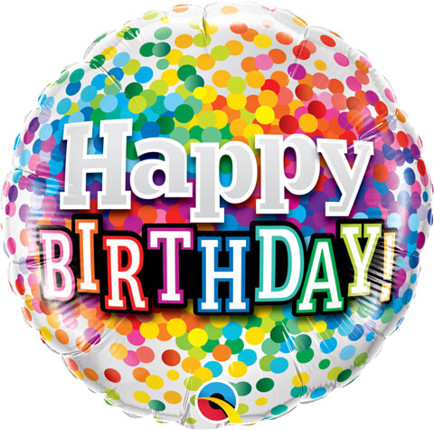 Ballon Alu Rond impression Happy Birthday! Confettis 18" 45cm