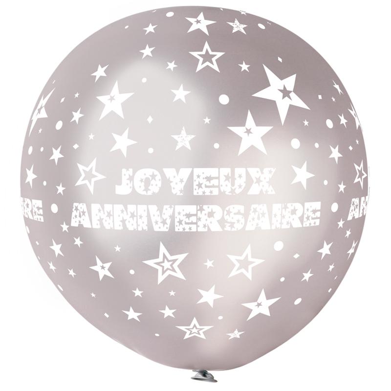 Ballon Argent Métal  Joyeux anniversaire  Etoilé 80 cm