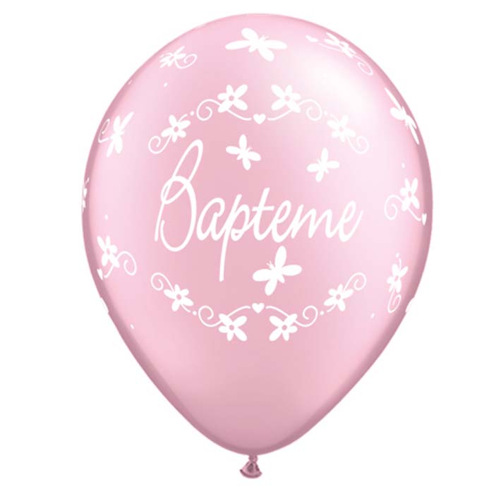 Ballon Qualatex   Pearl Pink  impression Papillons Bapt&ecirc;me 11 (28cm) &agrave; L&#039;unit&eacute;