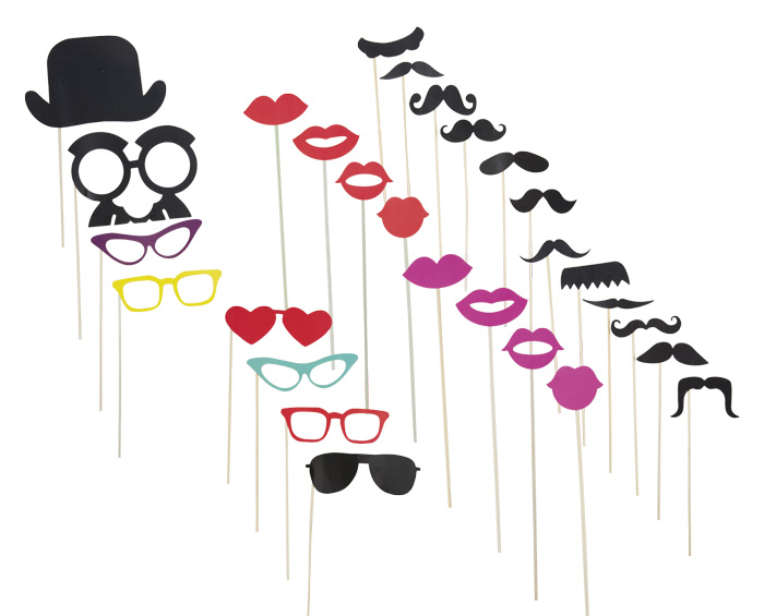 Moustaches, lunettes, bouches 32 Batons pour Photobooth