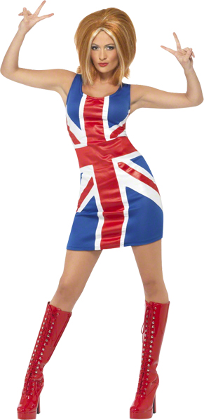Costume Adulte Femme Icone Ann&eacute;es 90 &#039;Spice G.  Robe  Union Jack  Taille M et L