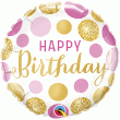 Ballons Alu Rond Qualatex " Happy Birthday  " Poids Rose et Or 45 cm