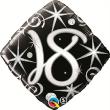 Ballon Alu Carré impression chiffres "18" noir argent et blanc en 18" 45cm