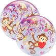 Ballon Bubbles Qualatex  motifs  Singe et coeur rose 22 " 56 cm