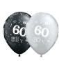 Ballon Qualatex 11" 28cm Rond Special ast " Chiffre 60 " Argent et Noir poche de 25 Ballons