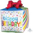 Ballon Alu Anagrame Cube 3D en forme de Paquet Cadeau  Happy Birthday  40cm X 53 cm