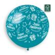 Ballon Bleu Turquoise Joyeux anniversaire  Etoilé 80 cm