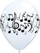 Ballon Qualatex Blanc impression Notes de Musique noire 11" (28cm) poche de 25 ballons