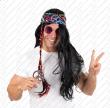 Perruque hippie homme - raide noire avec tresse en tissu
