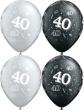 Ballon Qualatex 11" 28cm Rond  Special ast  " Chiffre 40 " Argent et Noir poche de 25 Ballons