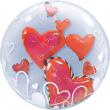 Ballon BUBBLES Qualatex 61cm de diamètre double  Coeurs rouges