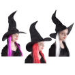 Chapeau sorcière adulte tordu - tissu noir avec cheveux couleurs  à l'unité  3 couleurs diponible