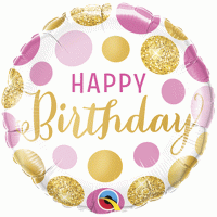 Ballons Alu Rond Qualatex  Happy Birthday   Poids Rose et Or 45 cm