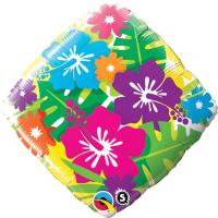 Ballon Alu carr&eacute; impr&eacute;ssion Fleur d&#039;Hibiscus Multicolores 45 cm