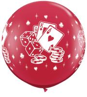 Ballon Qualatex Noir ou rouge Impression Casino carte et d&eacute;s 3 (90cm)