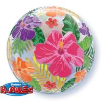 Ballon BUBBLES Qualatex 56cm de diam&egrave;tre Fleurs et Hibiscus