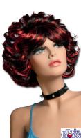 Perruque SARAH - courte cheveux en p&eacute;tard - noire et rouge