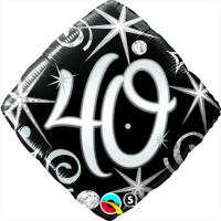 Ballon Alu Carr&eacute; impression chiffres 40 noir argent et blanc en 18 45cm
