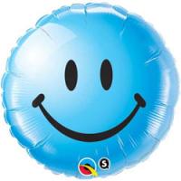Ballon Alu Forme Ronde Impression SMILE Bleu 45cm (18)Qualatex