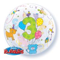 Ballon BUBBLES Qualatex 56cm de diam&egrave;tre Chiffre 3 Anniversaire