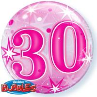 Ballon BUBBLES Qualatex 56cm de diam&egrave;tre Chiffre 30 Anniversaire Rose